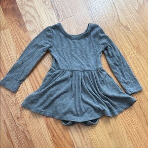 Gray Ribbed Baby Skater Dress with Bodysuit - Long Sleeve